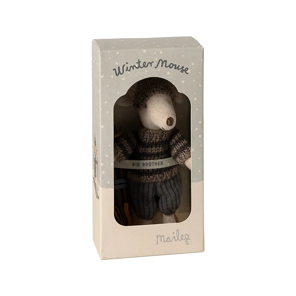 Maileg Winter Mouse with Ski Set, Big Brother - Grey