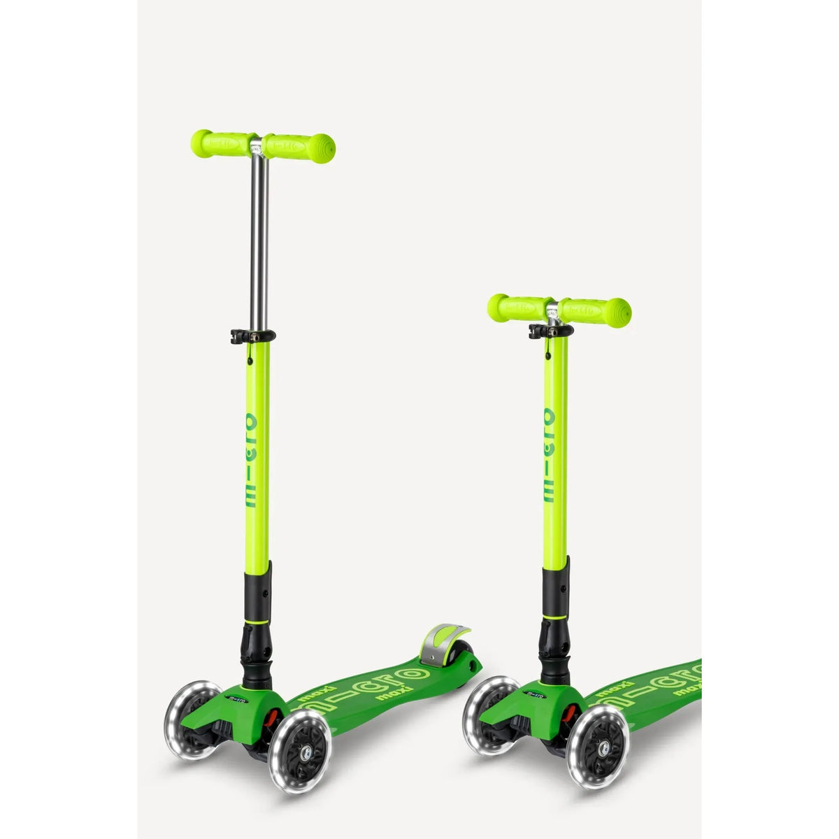 Micro Kickboard: Maxi Deluxe Foldable LED -- Neon Parrot Green