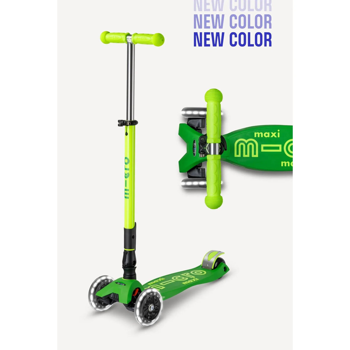 Micro Kickboard: Maxi Deluxe Foldable LED -- Neon Parrot Green