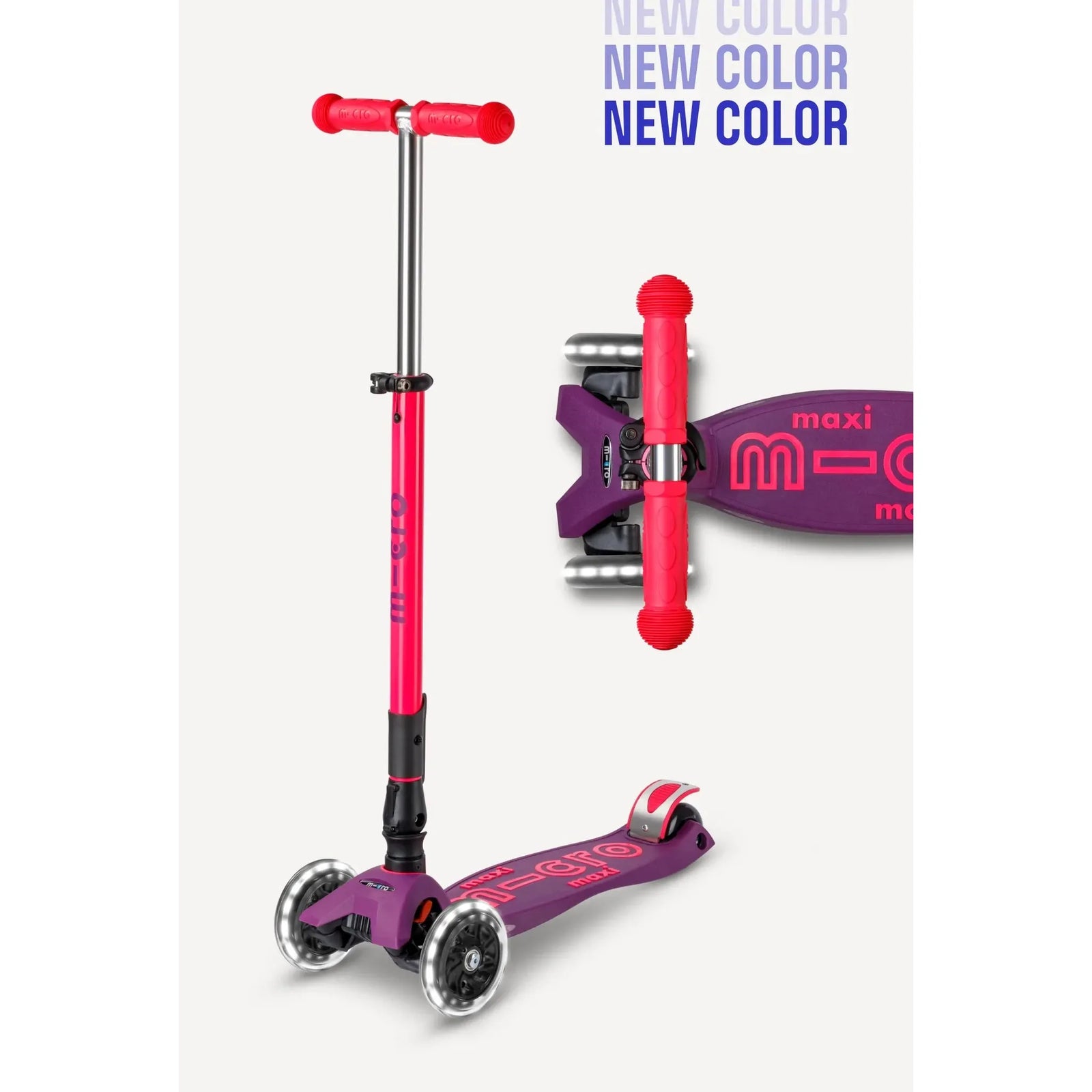 Micro Kickboard: Maxi Deluxe Foldable LED -- Neon Ultra Pink