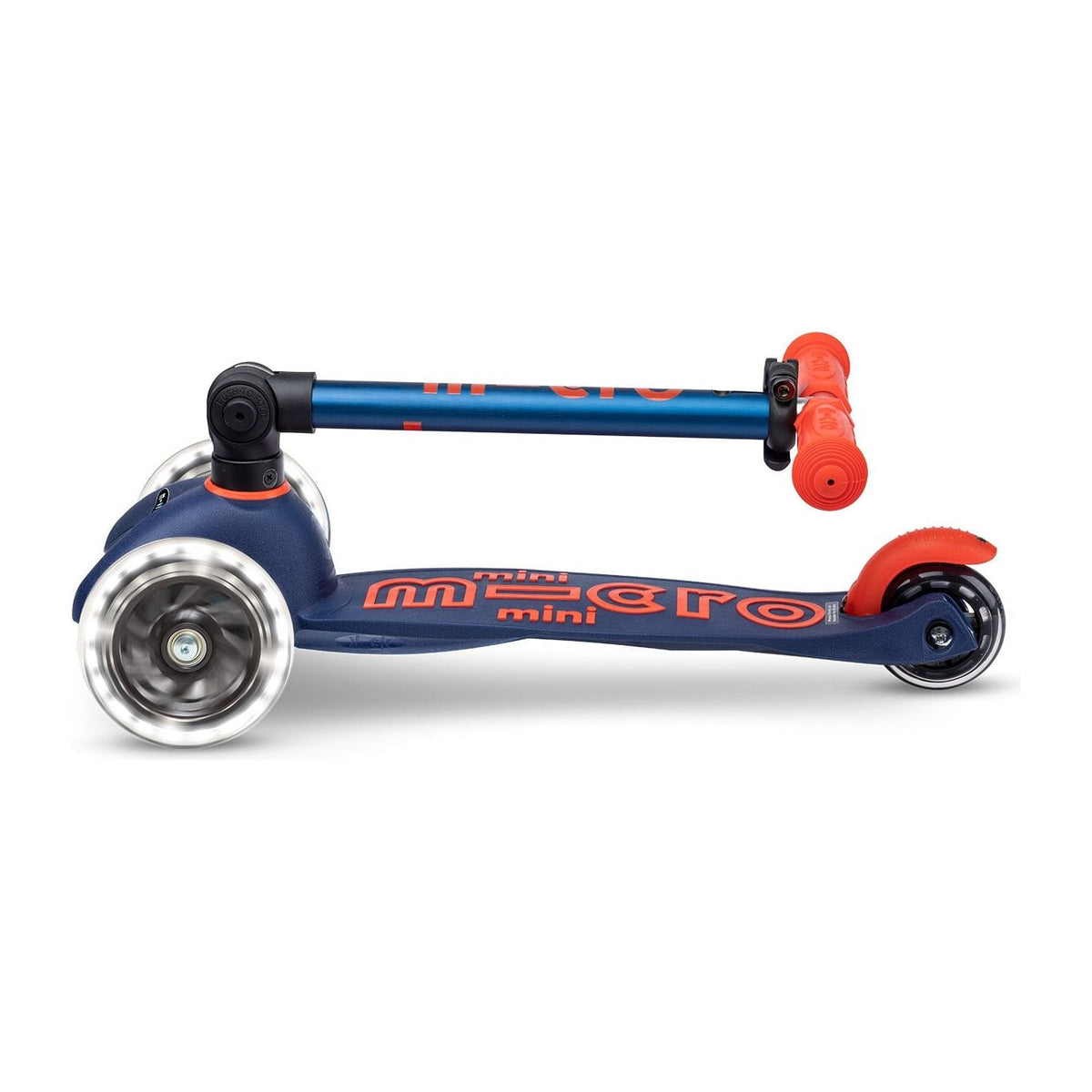 Micro Kickboard: Mini Deluxe Foldable LED -- Navy Blue/Orange