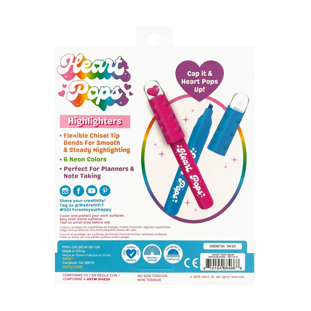 Ooly Heart Pops Neon Highlighters-- Set of 6