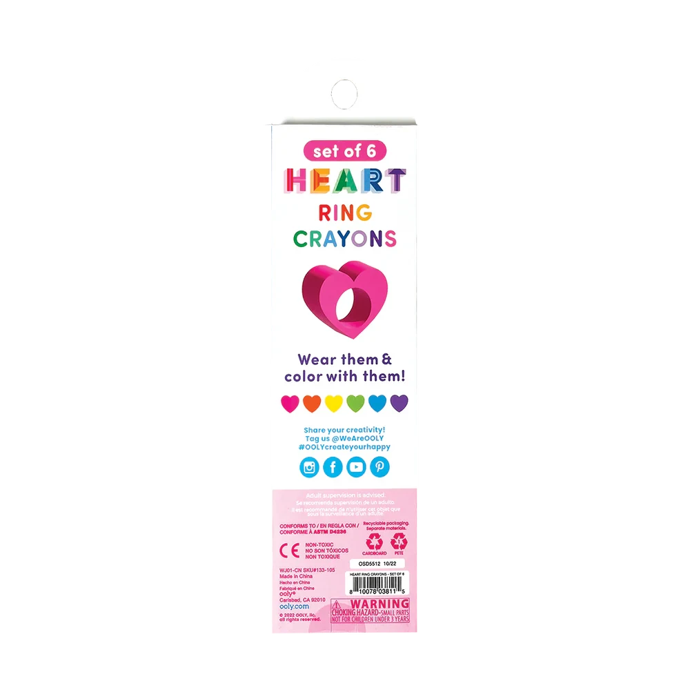 Ooly Heart Ring Crayons-- Set of 6