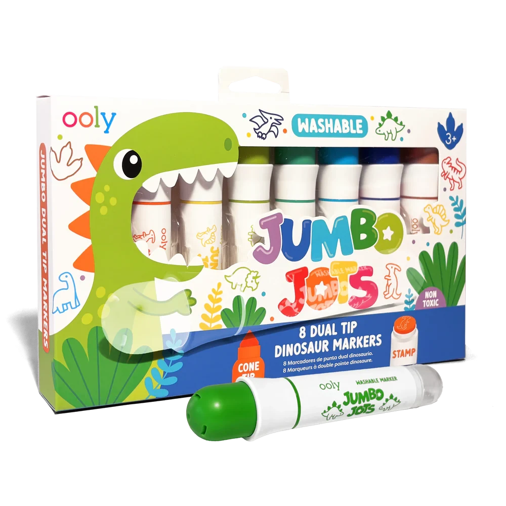 Ooly Jumbo Jots: Dual Tip Cone and Stamp Markers-- Dinosaur (Set of 8)