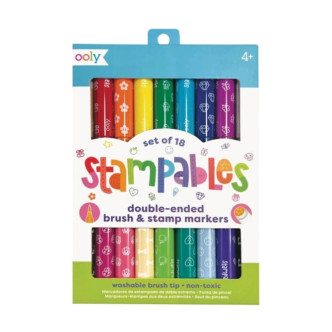 Ooly Stampables: Double-Ended Brush & Stamp Markers -- Set of 18