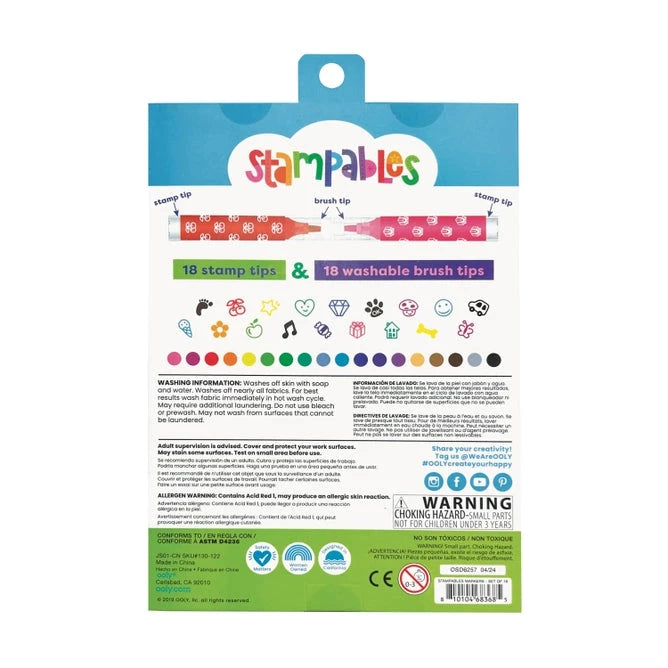 Ooly Stampables: Double-Ended Brush & Stamp Markers -- Set of 18