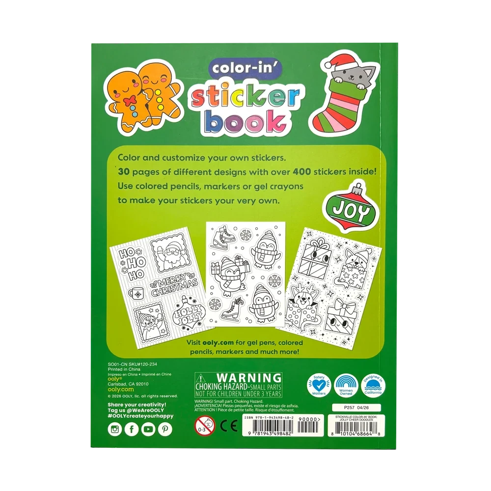 Ooly Stickiville: Color-in' Sticker Book-- Jolly Cheer Doodles
