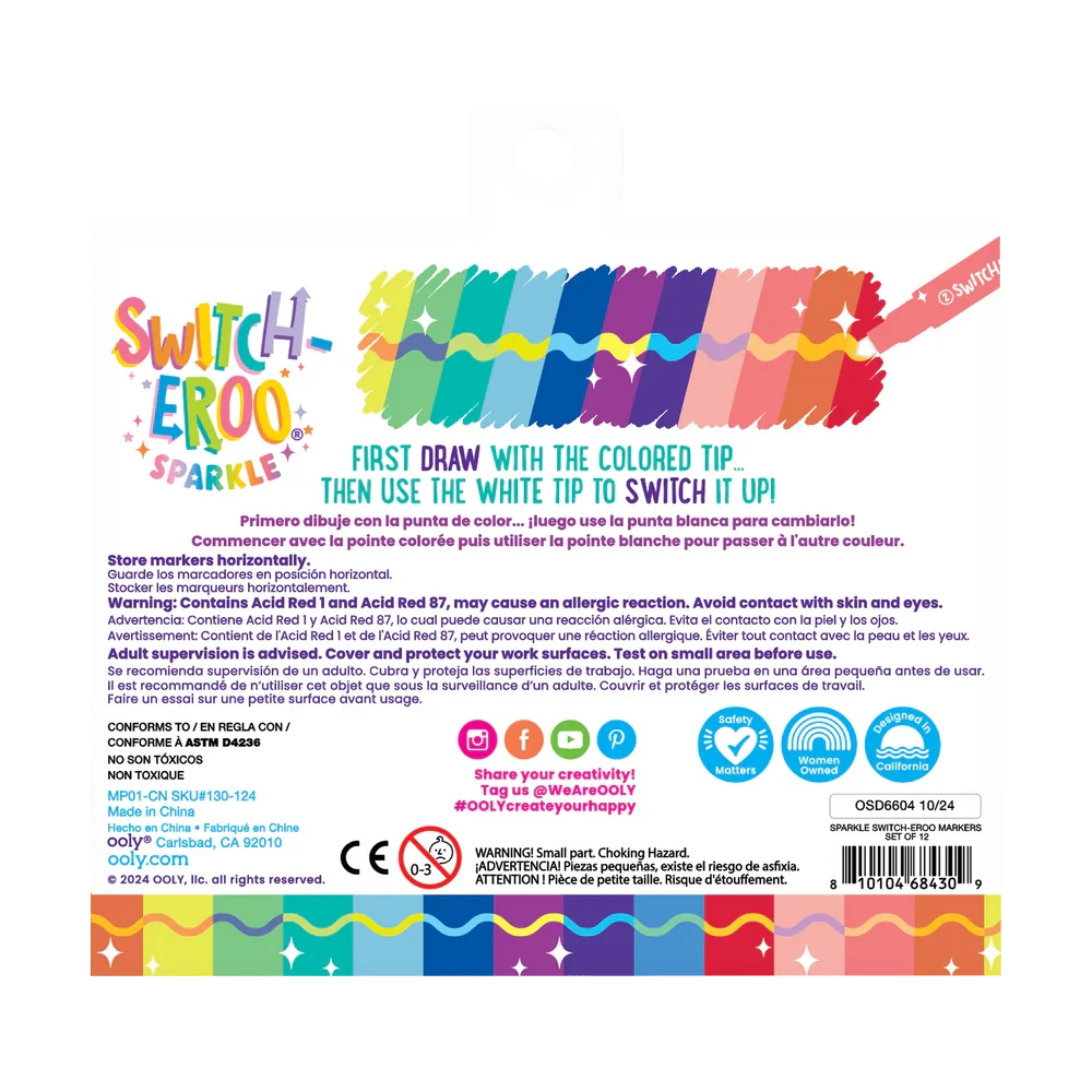 Ooly Switch-eroo Sparkle Glittery Color Changing Markers-- Set of 12