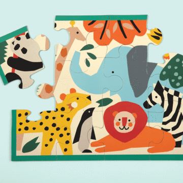 12-Piece Puzzle Pouch -- Zoo Animals