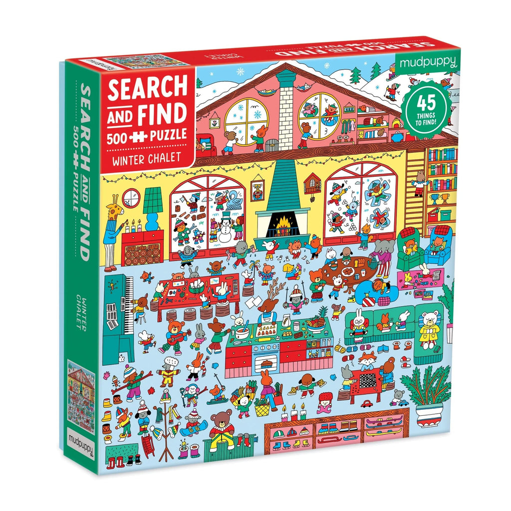 500 Piece Puzzle -- Search and Find Winter Chalet - The Happy Lark 500 Piece Puzzle -- Search and Find Winter Chalet - The Happy Lark