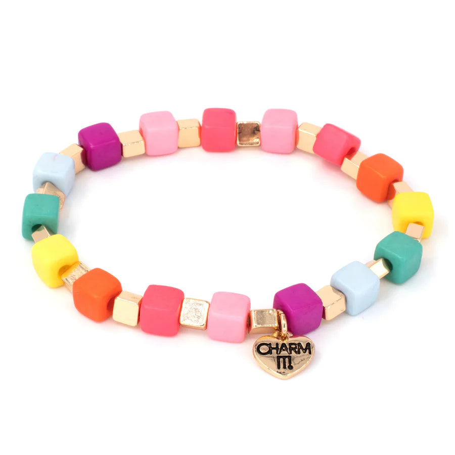 Charm It! Gold Multi-Cube Stretch Bead Bracelet