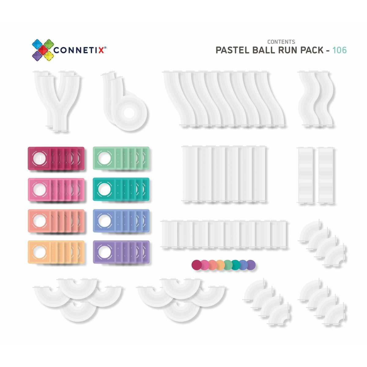 Connetix 106 Piece Pastel Ball Run Pack