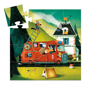 Djeco Mini Silhouette Puzzle -- The Fire Truck, 16 pieces