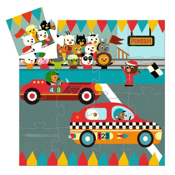 Djeco Mini Silhouette Puzzle -- The Racing Car, 16 pieces