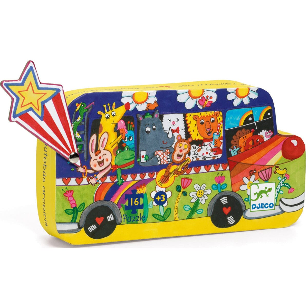 Djeco Mini Silhouette Puzzle -- The Rainbow Bus, 16 pieces
