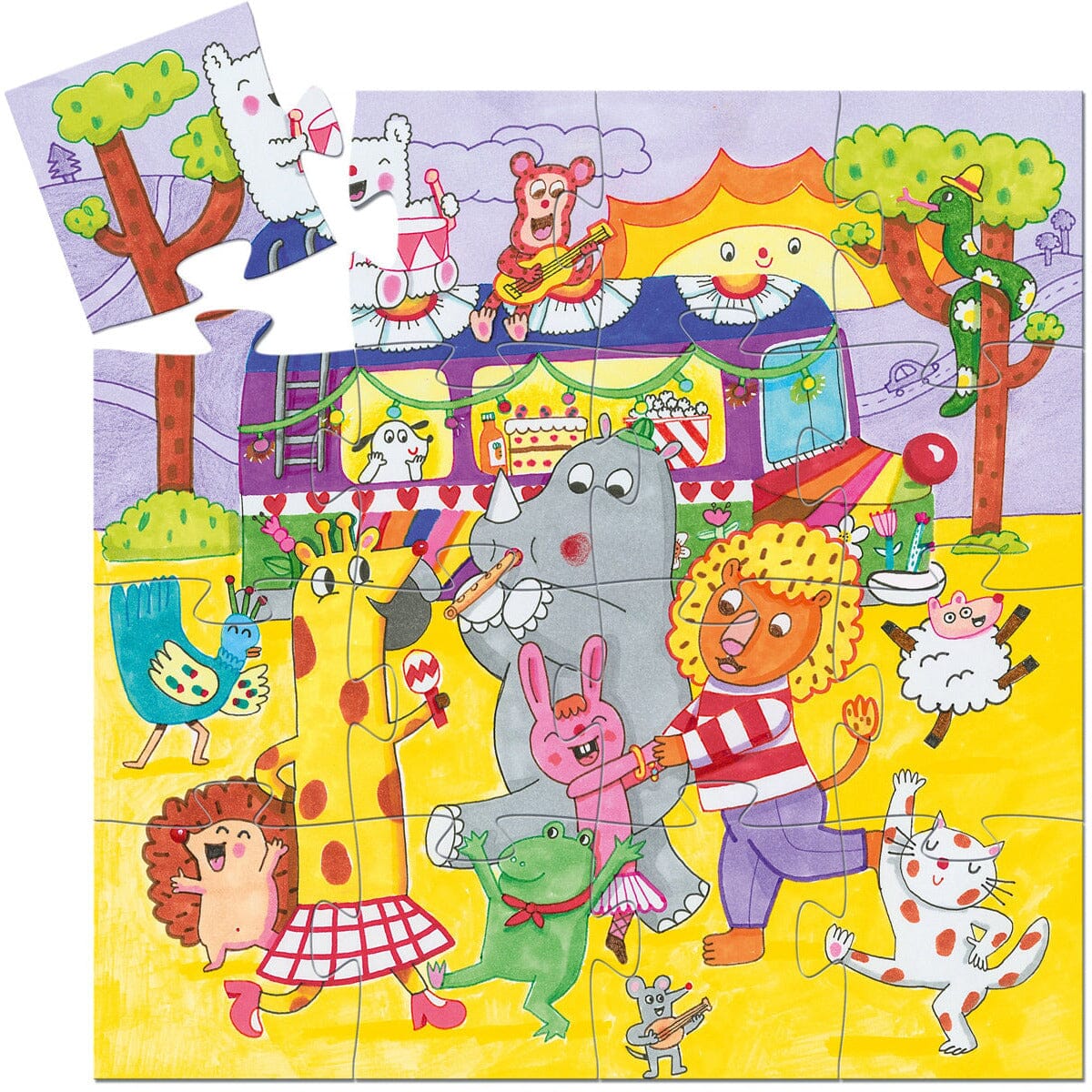 Djeco Mini Silhouette Puzzle -- The Rainbow Bus, 16 pieces