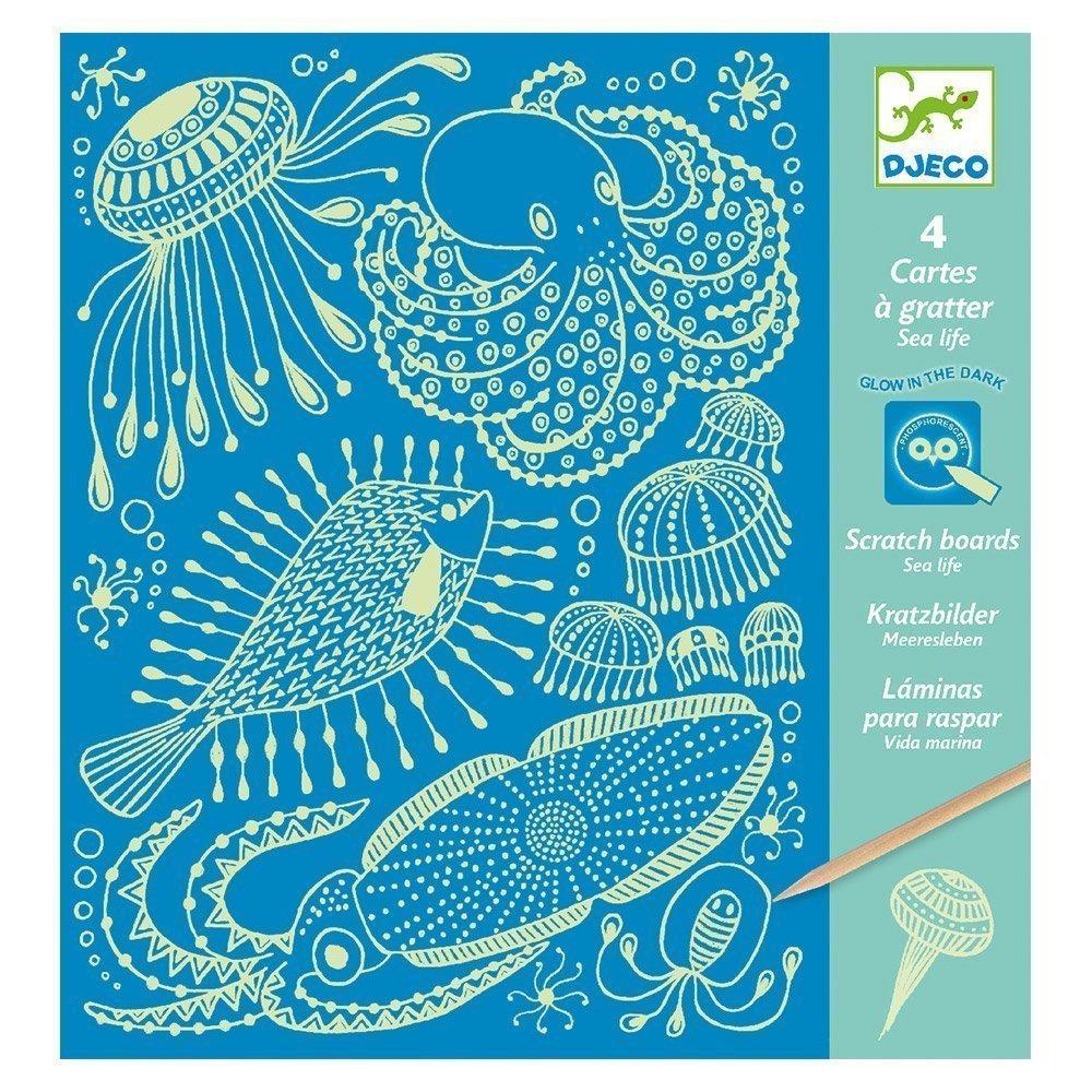 Djeco Scratch Cards -- Sea Life, Glow In The Dark