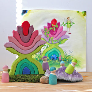 The flower is pictured with the peg people from the twelve pastel friends.