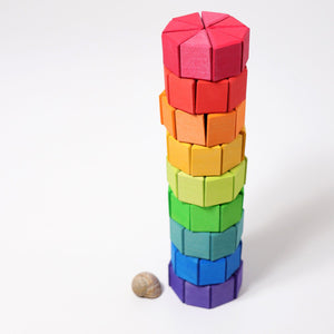 the small octagons are stacked on top of each other to greate a rainbow pillar