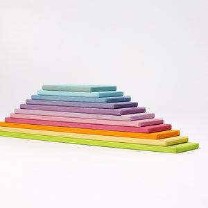 pastel building boards; stacked