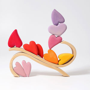 tinted hearts and frame are constructed to form a sculpture.