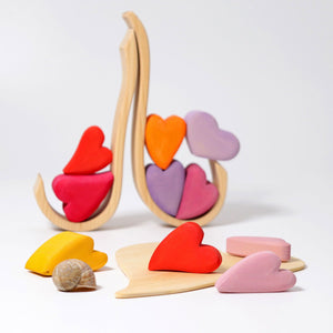 tinted hearts and frame are constructed to form a sculpture.