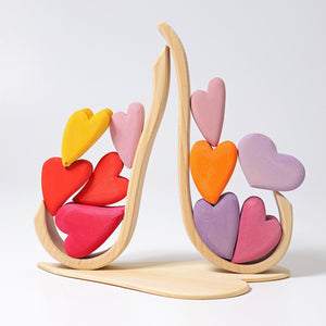 tinted hearts and frame are constructed to form a sculpture.