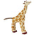 A baby giraffe wooden figure painted with tan stripes and a darker brown paint used for face and feet details. It has a dark brown rope as its tail.