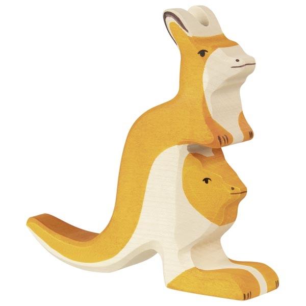 A wooden kangaroo figure with her young in her pouch.
