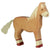 A horse wooden figure painted light brown with cream hair and dark brown hoofs.