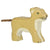 A lion cub wooden figure painted tan with green eyes and a brown rope as the tail.
