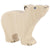 A baby polar bear figure painted white with blue eyes and black paint used for the head and feet details. Its head is looking up.