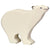 A polar bear wooden figure painted white with blue eyes and its face and feet details painted in black. The polar bear is standing and its mouth and head are facing up.