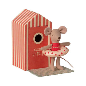 Maileg Beach Mice -- Little Sister in Cabin de Plage