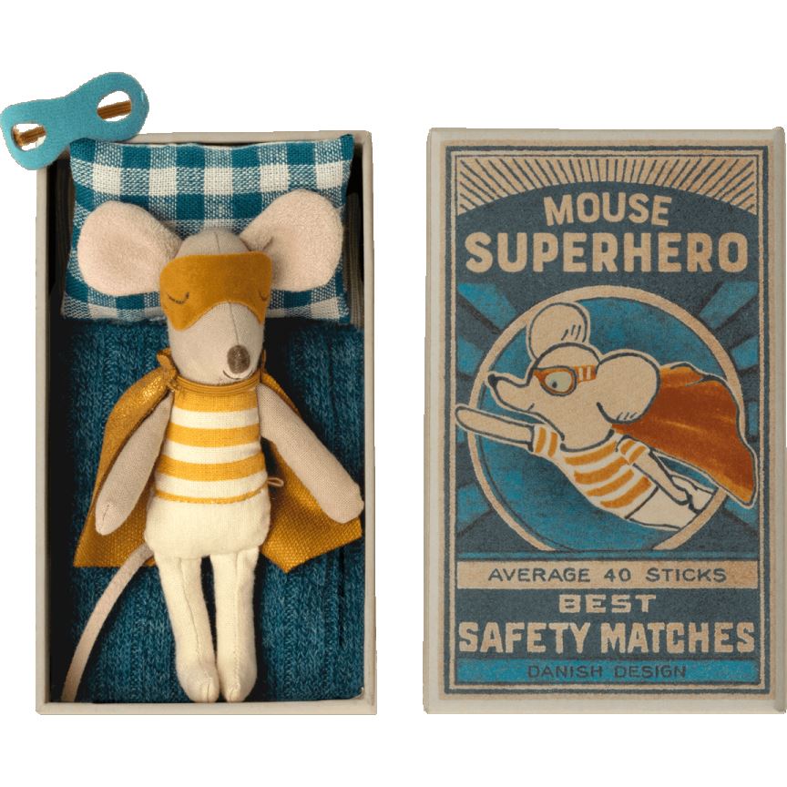 Maileg Superhero Mouse, Little Brother in Matchbox