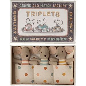 Maileg Triplets, Baby Mice in Matchbox