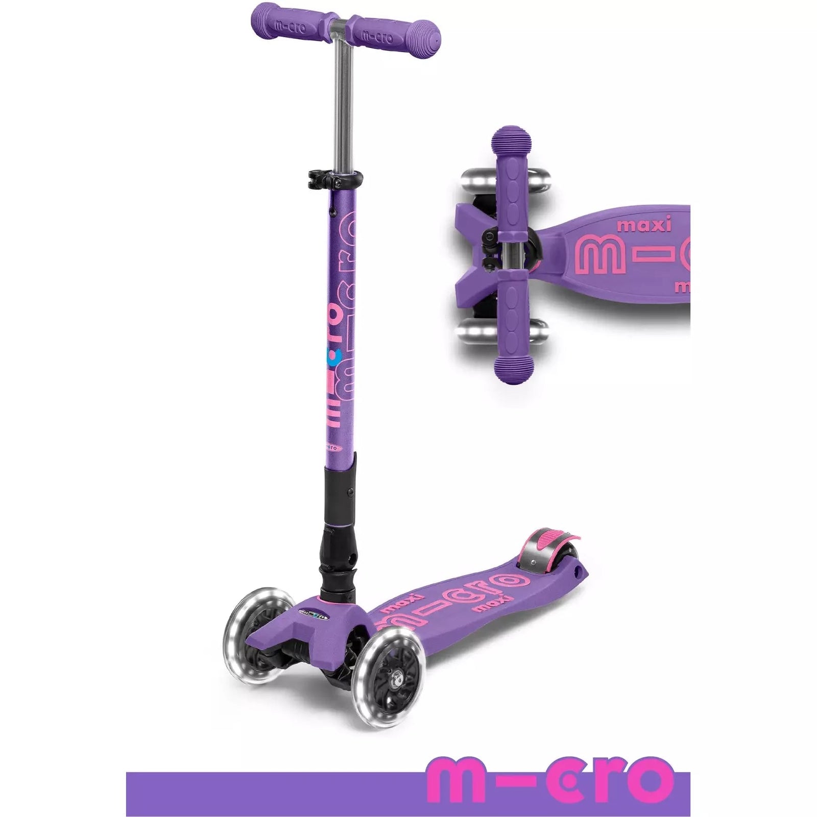 Micro Kickboard: Maxi Deluxe Foldable LED -- Purple/Pink