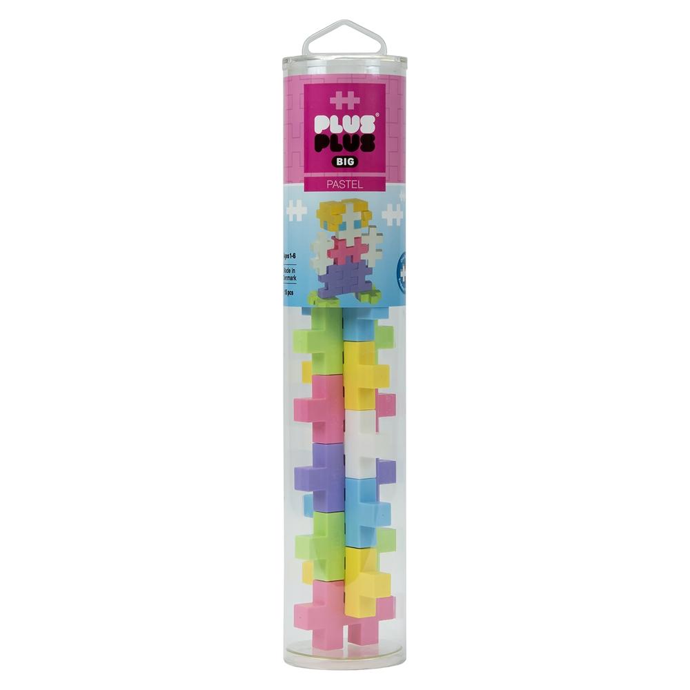 Image of the packaging of the Plus-Plus BIG 15 Piece tube in pastel colors.