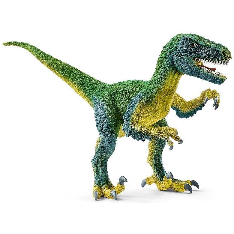 detailed velociraptor figure; green, blue, and yellow